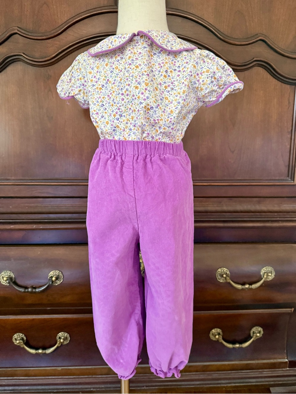 Anvy Kids Floral Top Lavender Corduroy Pants Set 3T Purple Boutique Outfit